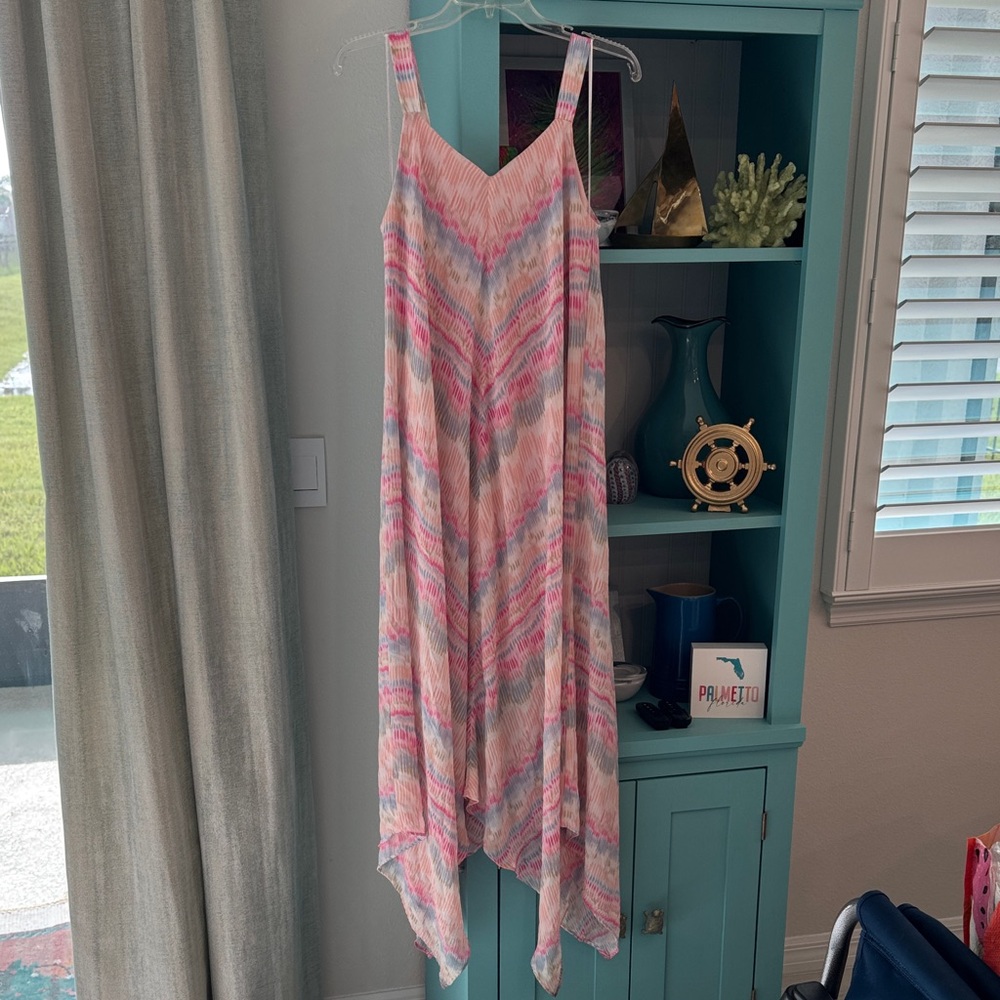 Emma & Michele Pink Blue  and White Striped Dress Large
